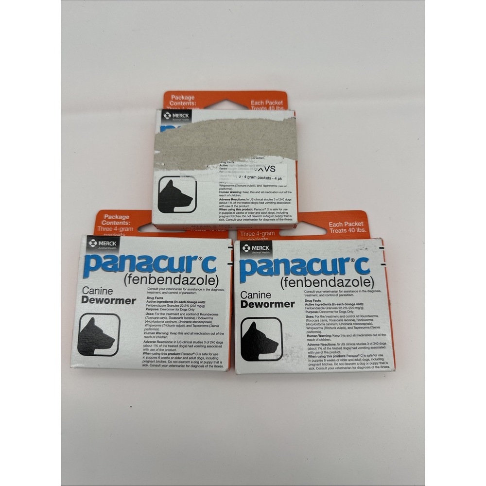 Lot Of 3 Panacur C 4 gram Canine 40lbs Dewormer Treatment (3 packets Each) 4/28